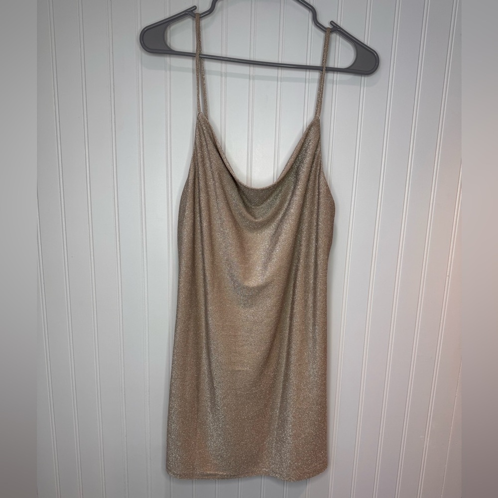 Princess Polly Womens Kailey Mini Dress Champagne Sparkly Spaghetti Size 6 Small